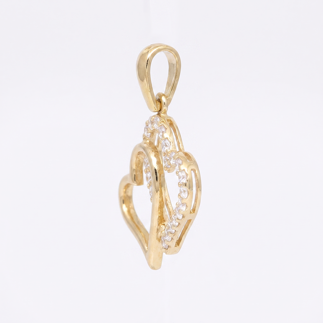 14k gouden dubbele hart hanger met witte zirkonia