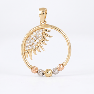 Gouden Veer Hanger met Zirkonia en Kleurballetjes