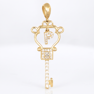 Gouden Sleutel Hanger Letter P met Zirkonia