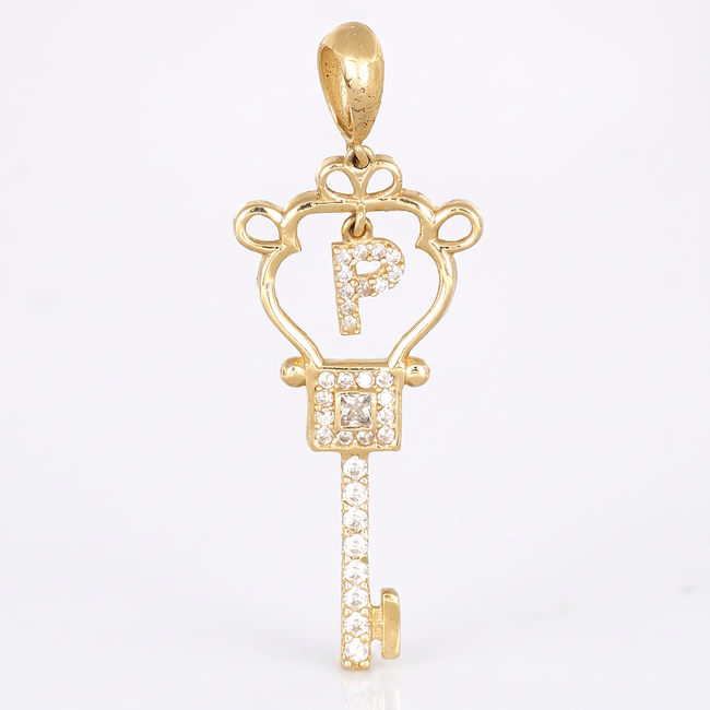 Gouden sleutel hanger met letter P
