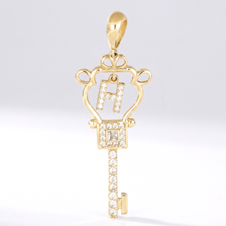 Gouden Sleutel Hanger met Letter en Zirkonia