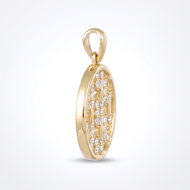 Gouden ronde hanger met schakelmotief en zirkonia