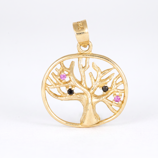 Levensboom hanger met roze en zwarte stenen