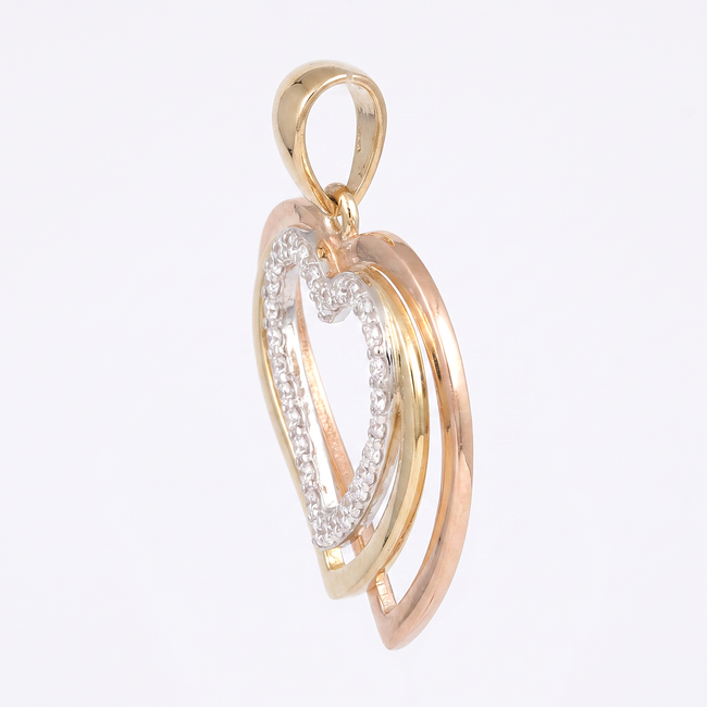 Gouden dubbele hart hanger met witte zirkonia