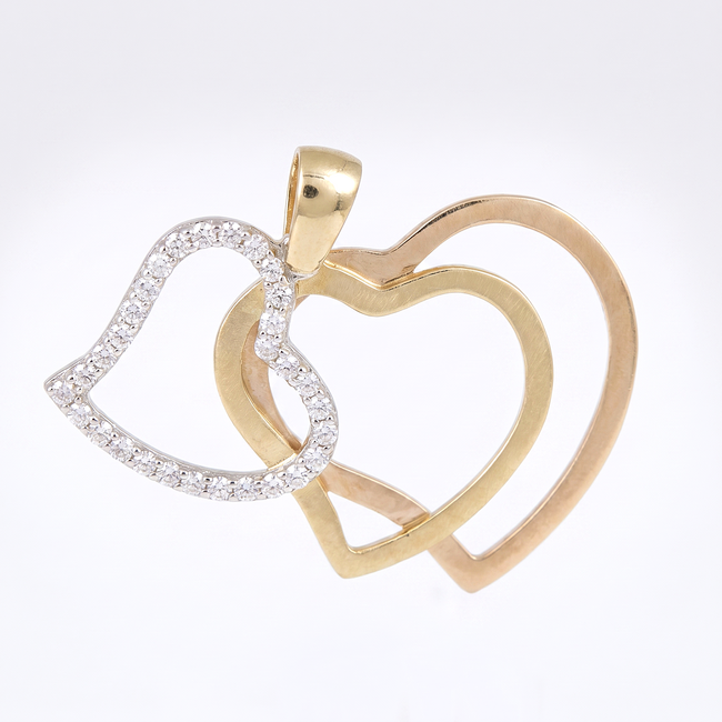 Gouden dubbele hart hanger met witte zirkonia