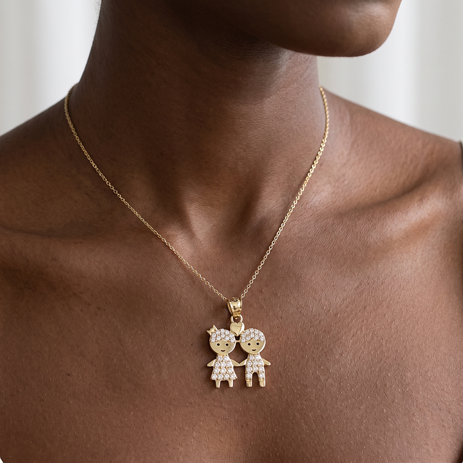 14k gouden familie hanger jongen en meisje