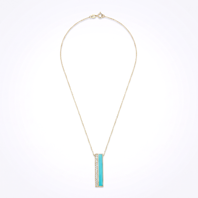 Gouden collier met turquoise balk hanger