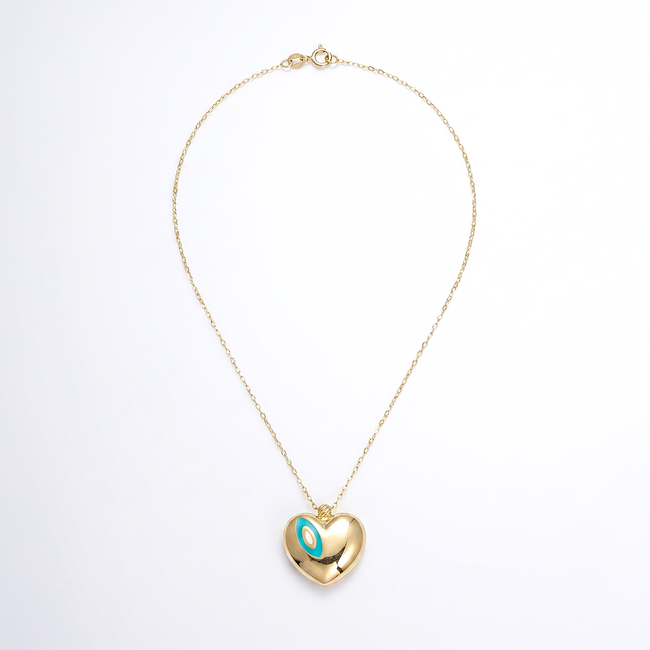 Gouden hart collier met turquoise nazar oog