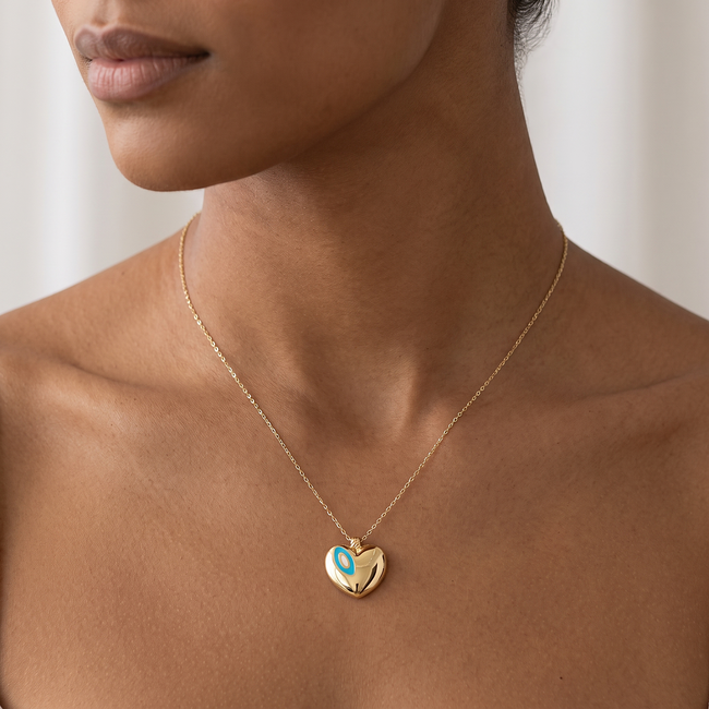 Gouden hart collier met turquoise nazar oog