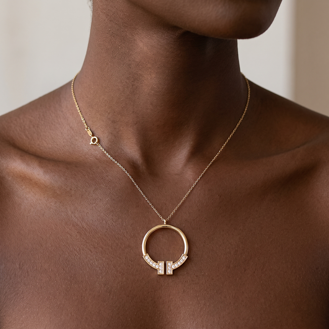 Gouden Rond Collier met Zirkonia Details