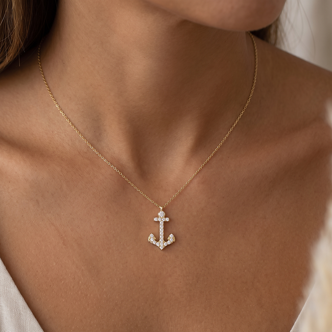 Gouden Anker Collier met Zirkonia Details