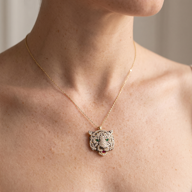 Gouden tijger hanger met zirkonia
