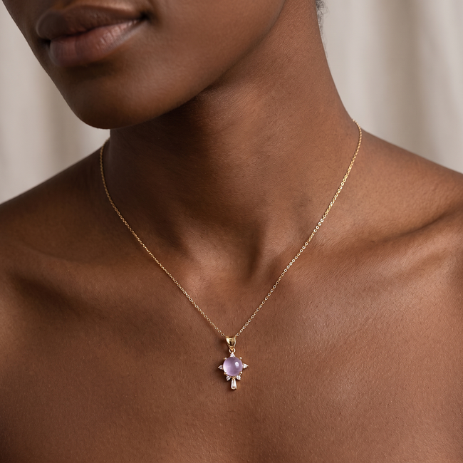 Gouden amethist ketting met zirkonia