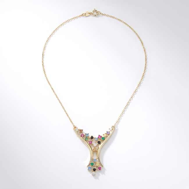 Gouden ketting met gekleurde zirkonia en design