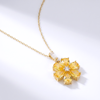 Bloem Ketting met Gele Zirkonia