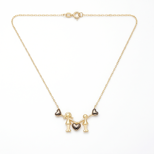 Gouden familie ketting met hartjes en design