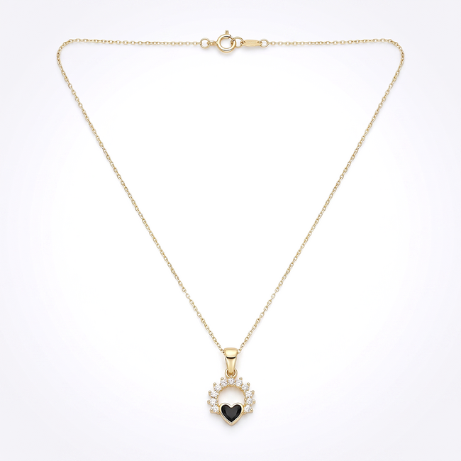 14k gouden collier met zwart hart en zirkonia