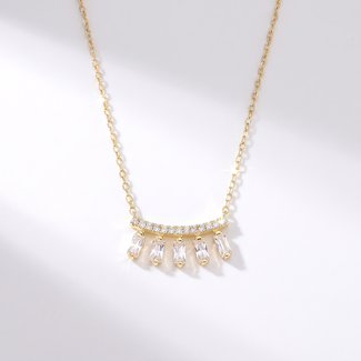 Gouden Ketting met Zirkonia en Baguette Stenen
