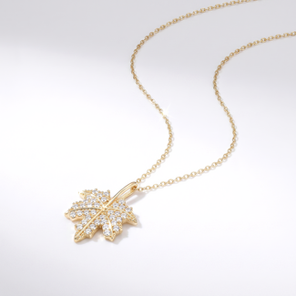 Gouden Blad Ketting met Zirkonia