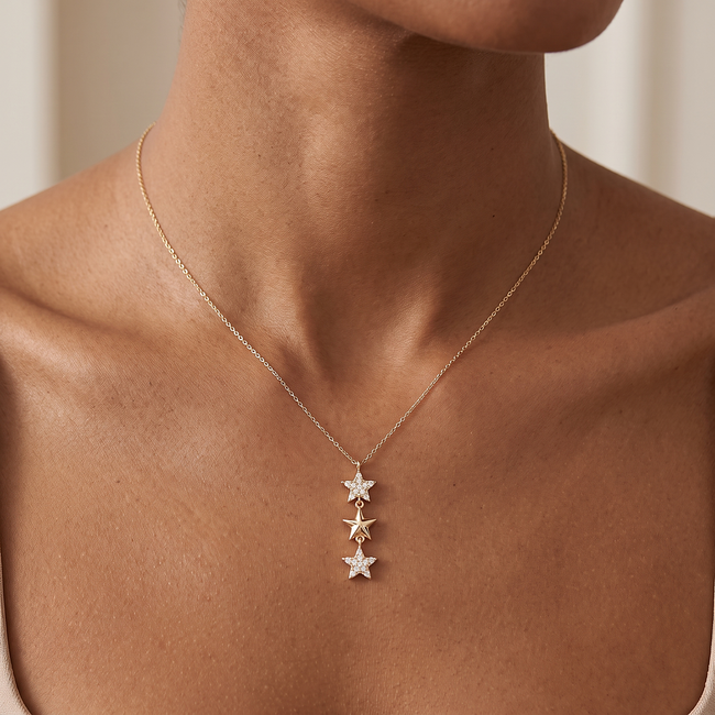 Gouden Sterren Collier met Zirkonia
