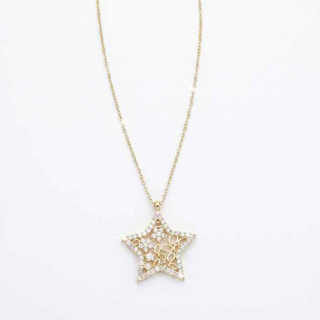 Gouden collier met open ster hanger en zirkonia
