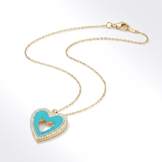 Gouden Hart Collier met Zirkonia en Turquoise