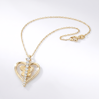 Gouden Hart Collier met Vlinder en Zirkonia