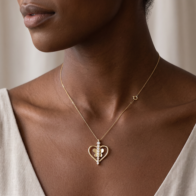Gouden collier open hart met vlinderdetail