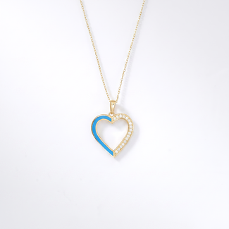 Gouden Hart Collier met Blauwe Emaille en Zirkonia