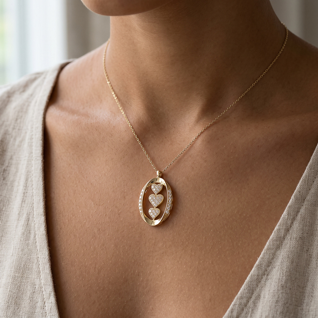 Gouden collier met drie hartjes