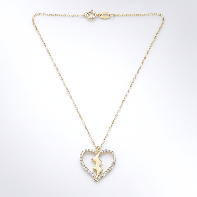 Hartvormig gouden collier met zirkonia details