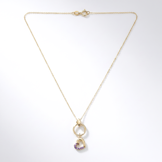 Gouden Hart Collier met Paarse Stenen