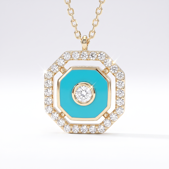 Gouden collier turquoise in achthoek