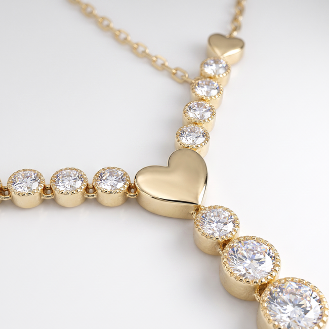 Gouden collier met hartdetails en zirkonia rij