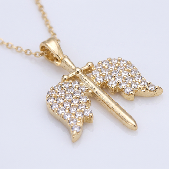 Gouden collier met engelenvleugels en design