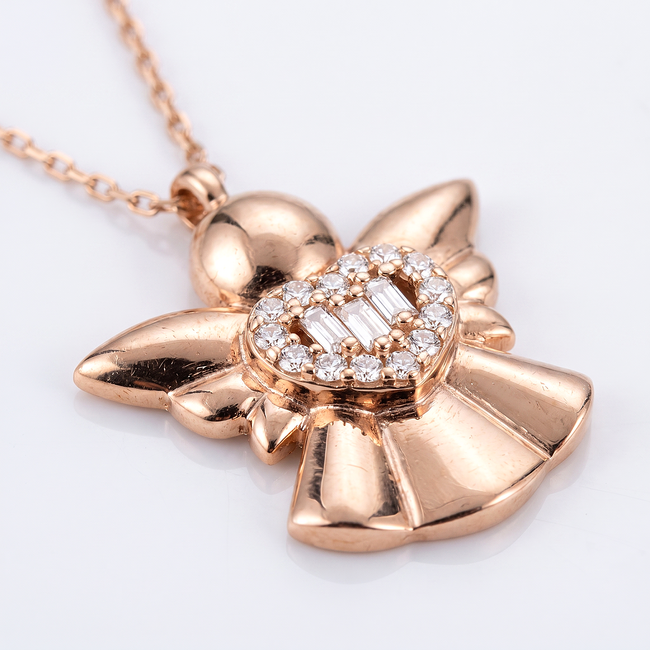 Rosé gouden collier met engelhanger en hartdetail