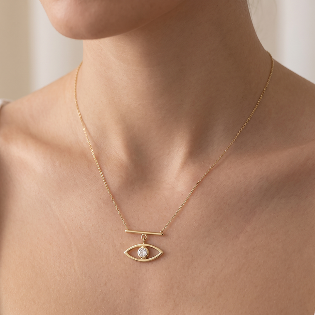 Gouden collier met ooghanger en zirkonia