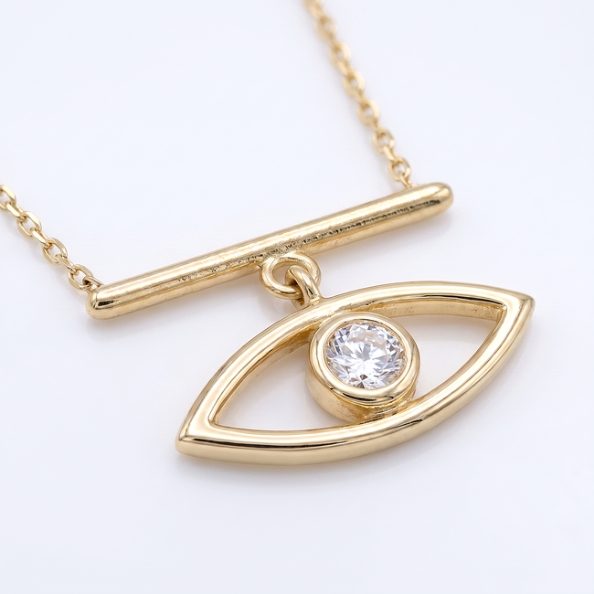 Gouden collier met ooghanger en zirkonia