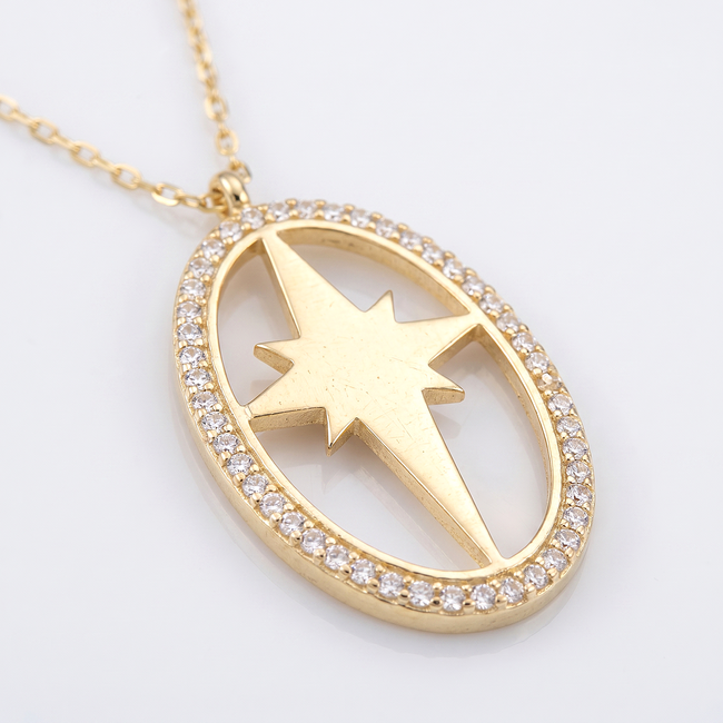 Gouden collier met ovale sterhanger en zirkonia