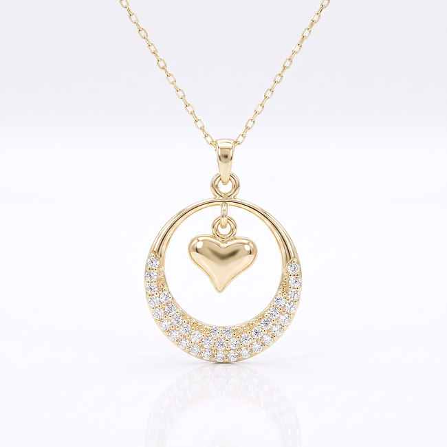 Gouden collier met hartje in cirkelhanger