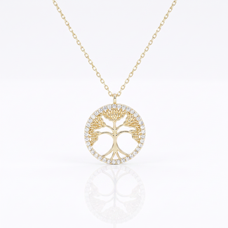 Gouden Levensboom Collier met Zirkonia