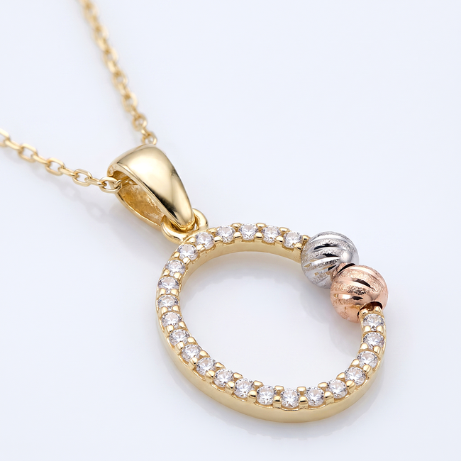 Gouden collier met cirkelhanger en zirkonia