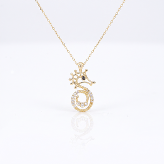 Gouden Zeepaard Collier met Zirkonia