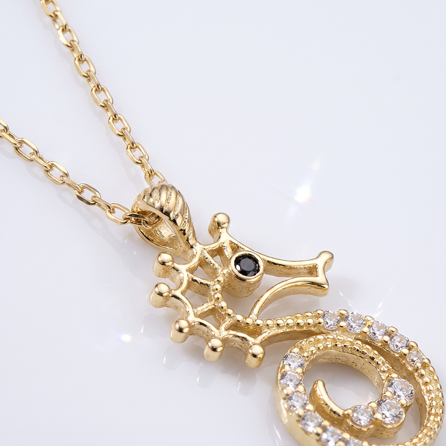Gouden Zeepaard Collier met Zirkonia 43 cm