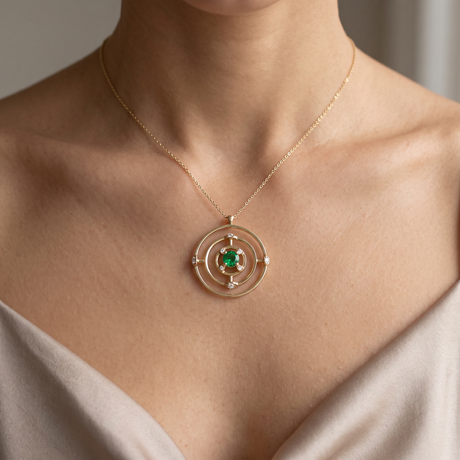 Gouden collier met moderne zonvormige hanger