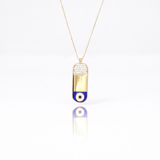 Gouden Evil Eye Ketting met Blauwe Emaille