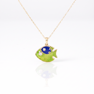 Kinderketting Vis met Emaille en Zirkonia