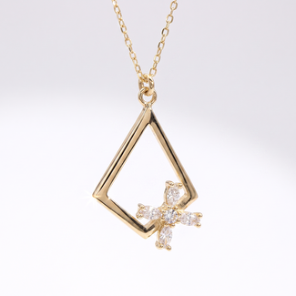 Gouden Ketting met Open Ruit en Zirkonia Bloem