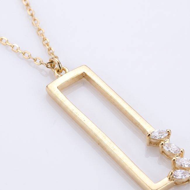 Gouden collier met open rechthoek hanger