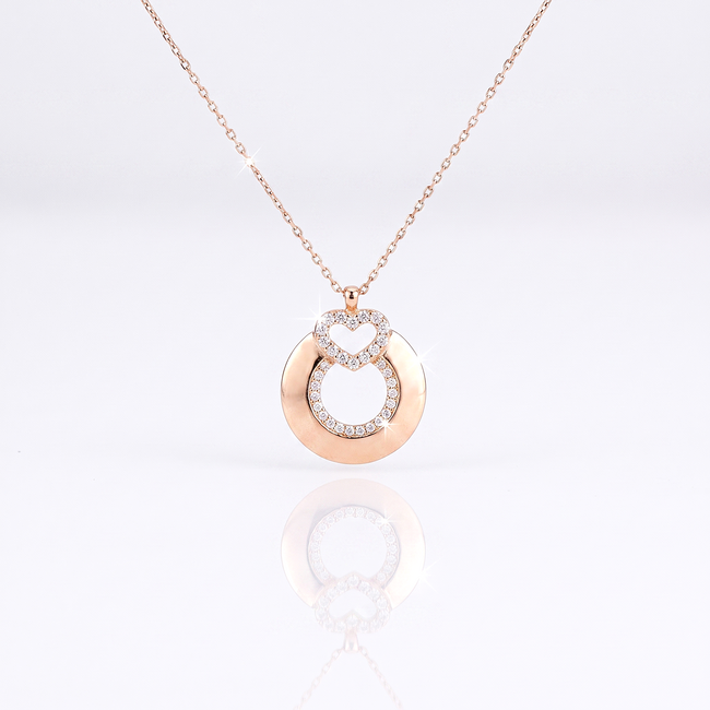 Roségouden collier met open cirkel en hart